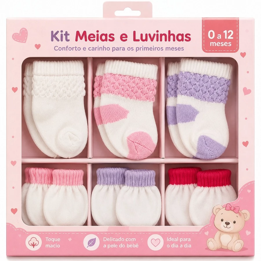 Kit 3 Pares Meias + 3 Pares Luvas